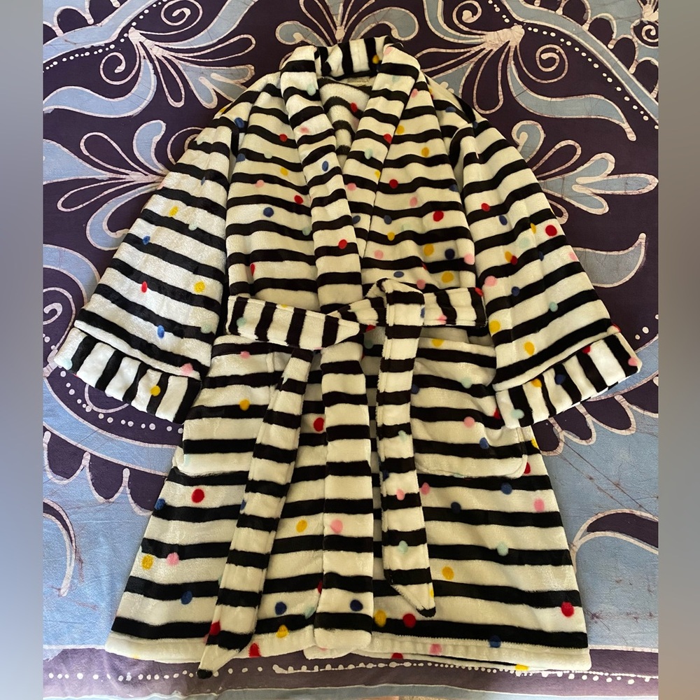 Kate Spade New York Dotted Stripe Fuzzy Robe